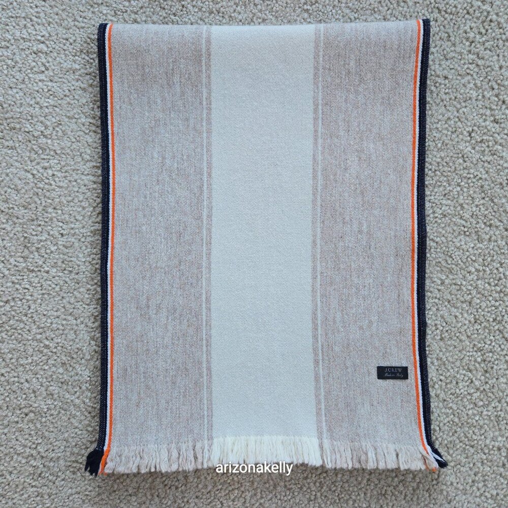J. Crew Wool Scarf Italy Tan Cream Navy Orange - Picture 14 of 15